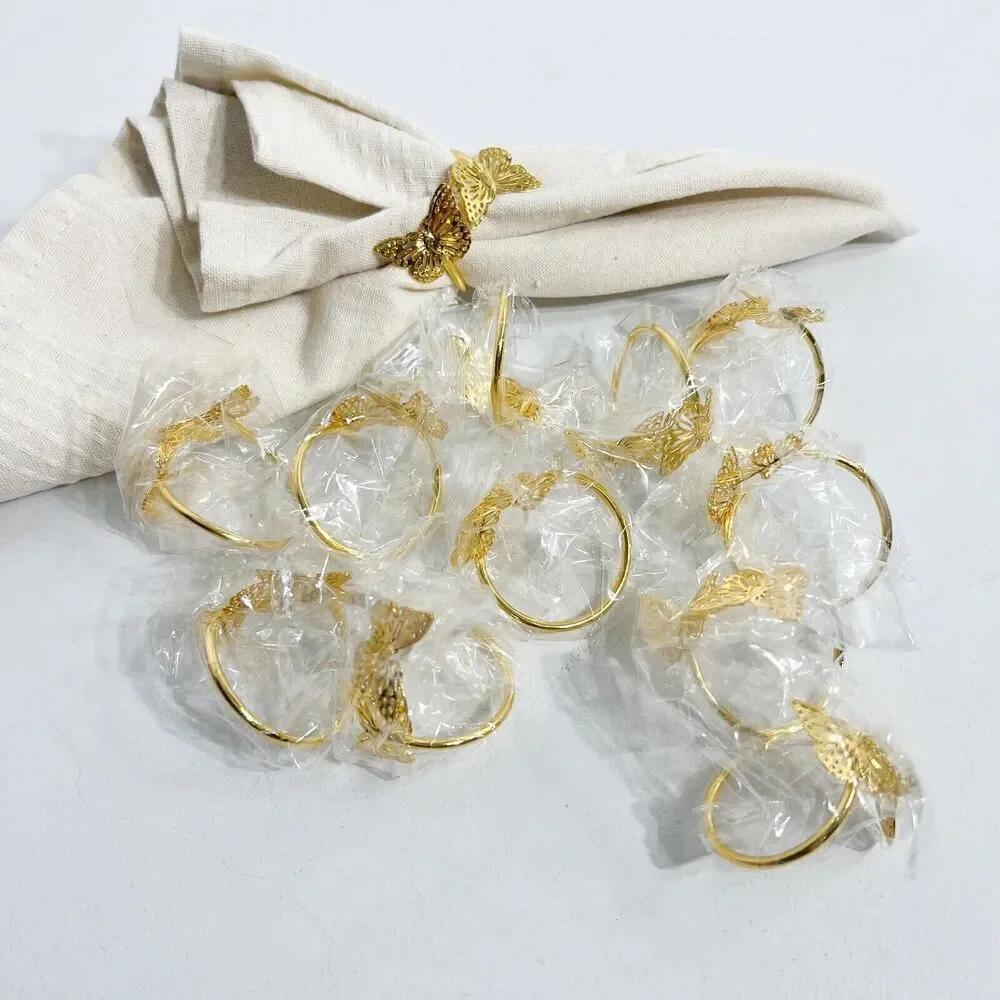 Napkin Rings Twin Butterfly Gold Tone Metal Set of 12 Dinner NEW